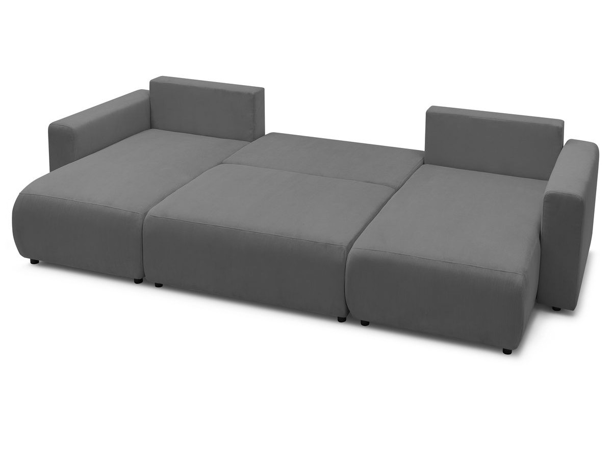 Canapé panoramique convertible coffre ENVY Velours côtelé avec pouf