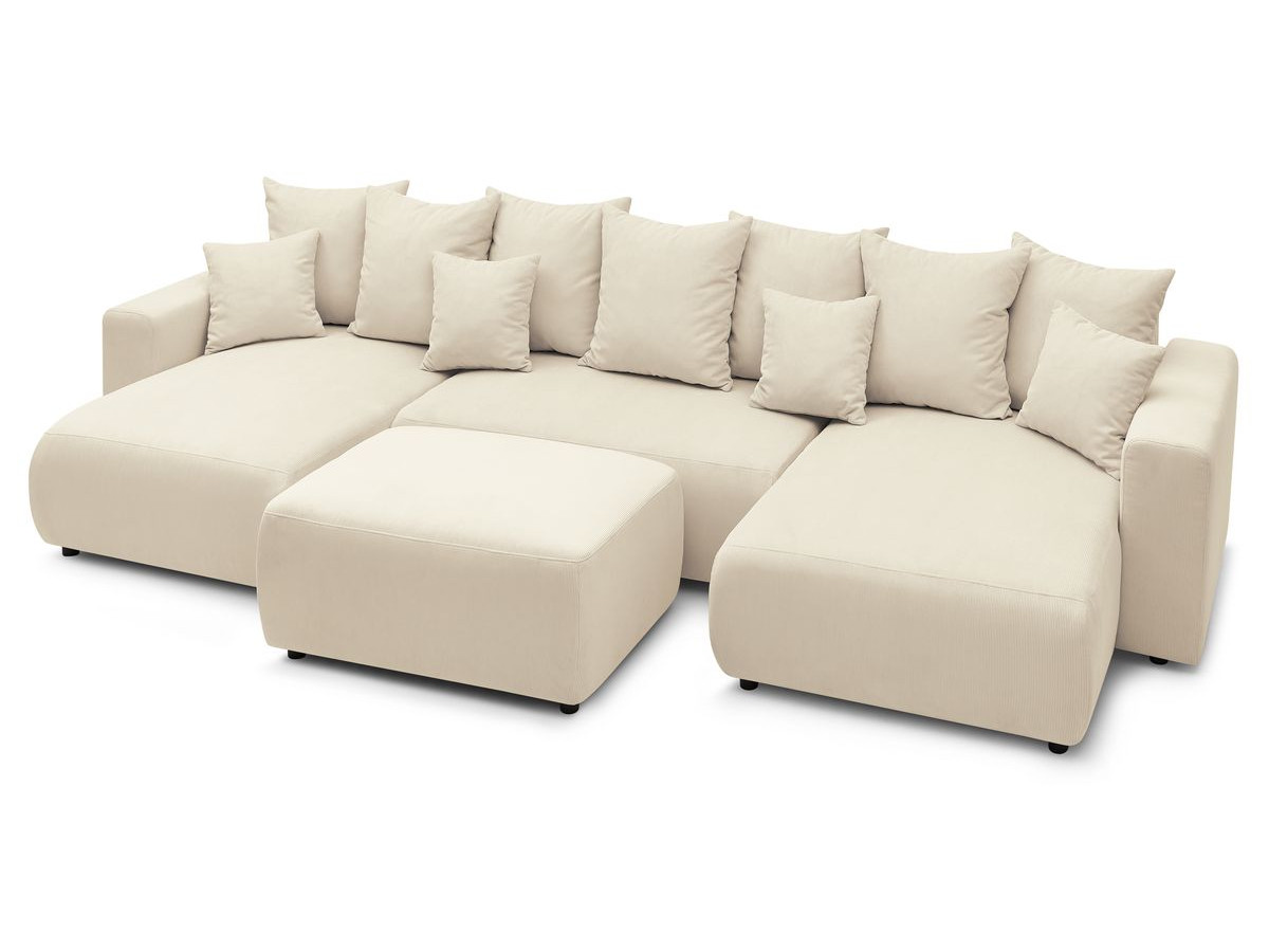 Canapé d'angle fixe EVEREST tissu chiné - Orange - Angle droit - 10 coussins