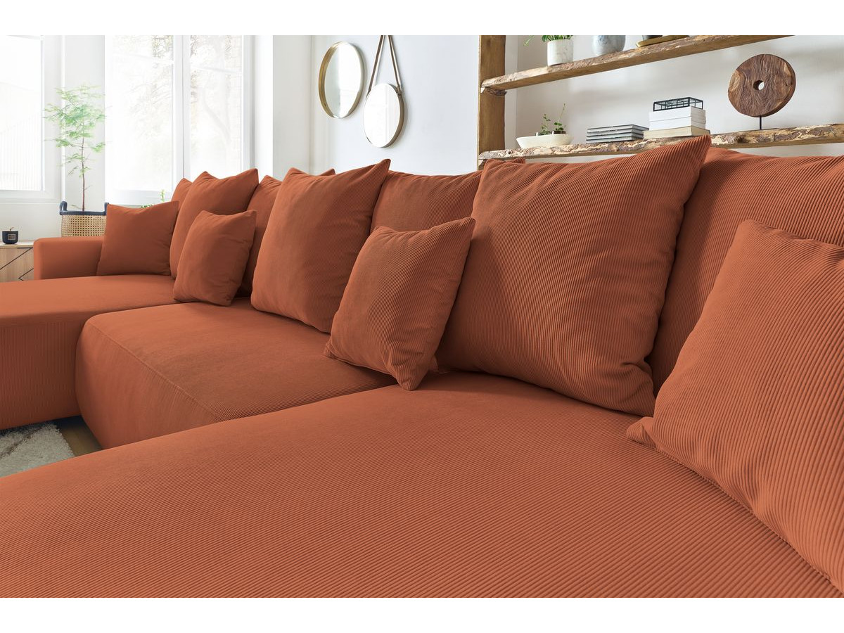 Canapé panoramique convertible coffre ENVY Velours côtelé avec pouf
