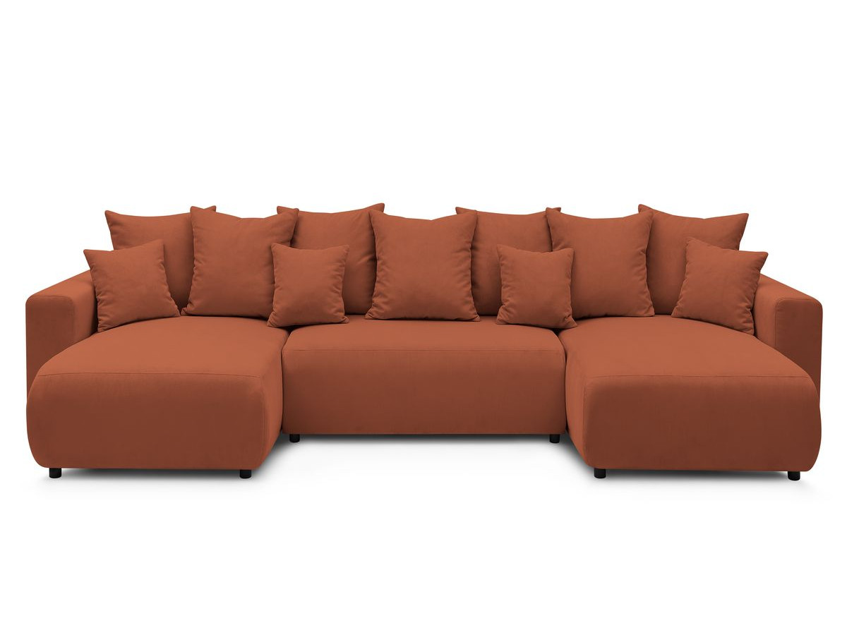 Canapé panoramique convertible coffre ENVY Velours côtelé avec pouf