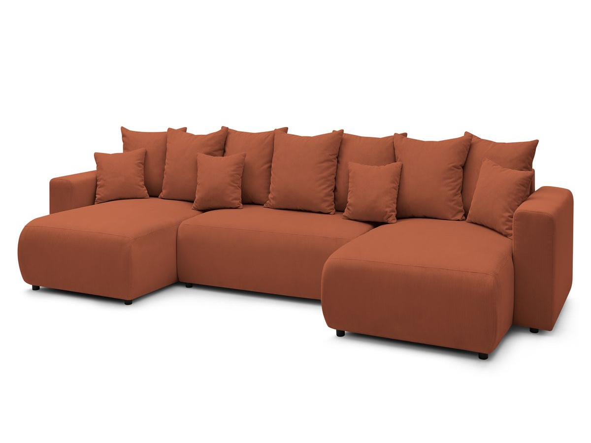 Canapé panoramique convertible coffre ENVY Velours côtelé avec pouf