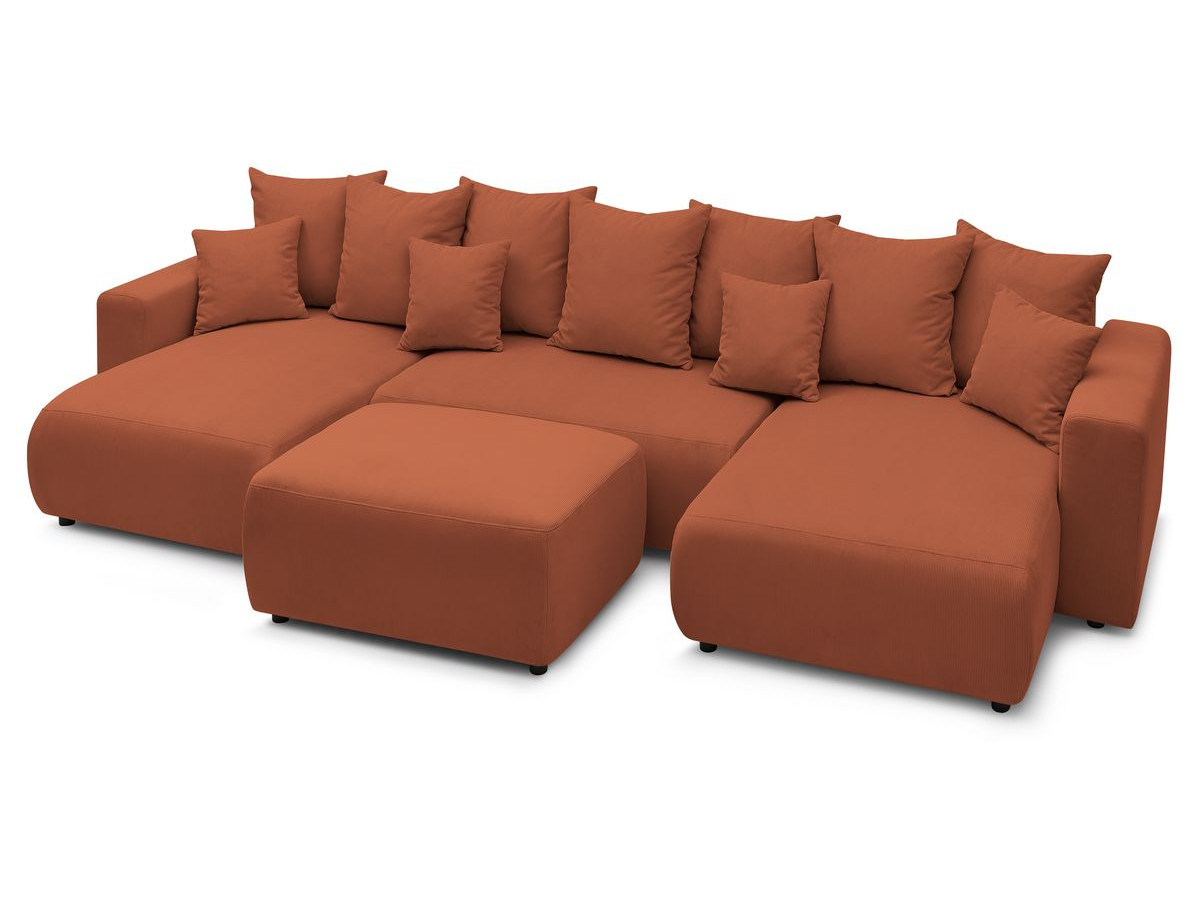 Canapé panoramique convertible coffre ENVY Velours côtelé avec pouf