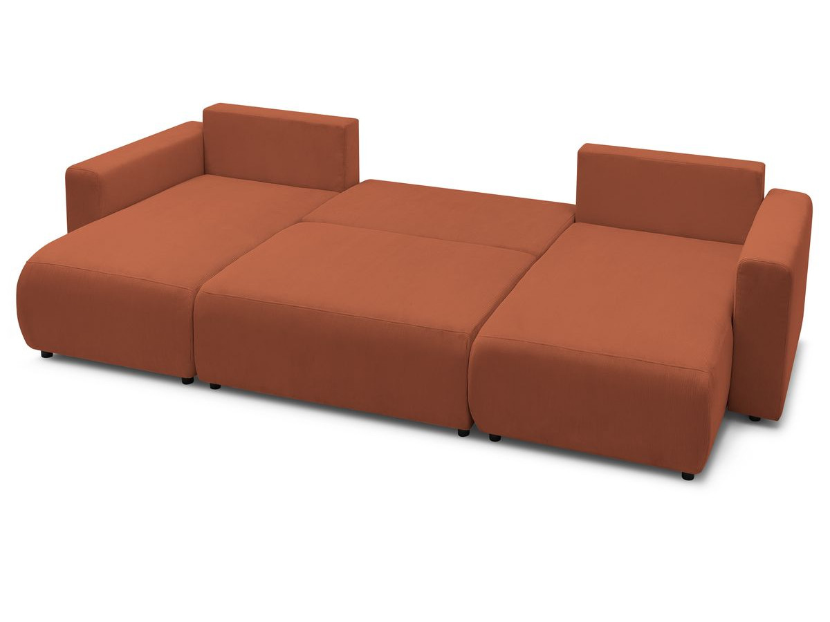 Canapé panoramique convertible coffre ENVY Velours côtelé avec pouf