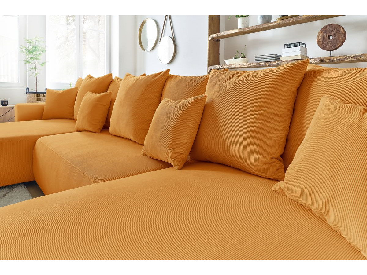 Canapé d'angle fixe EVEREST tissu chiné - Orange - Angle droit - 10 coussins
