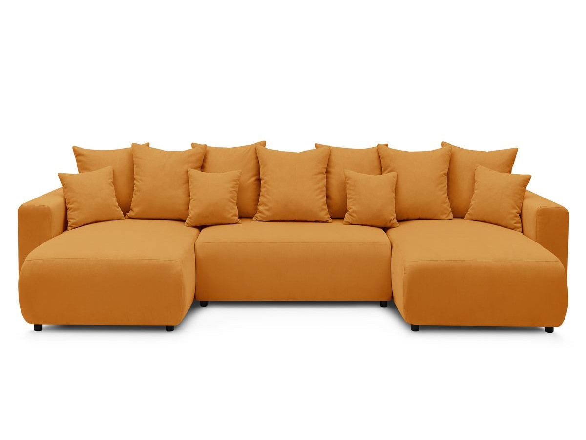 Canapé d'angle fixe EVEREST tissu chiné - Orange - Angle droit - 10 coussins