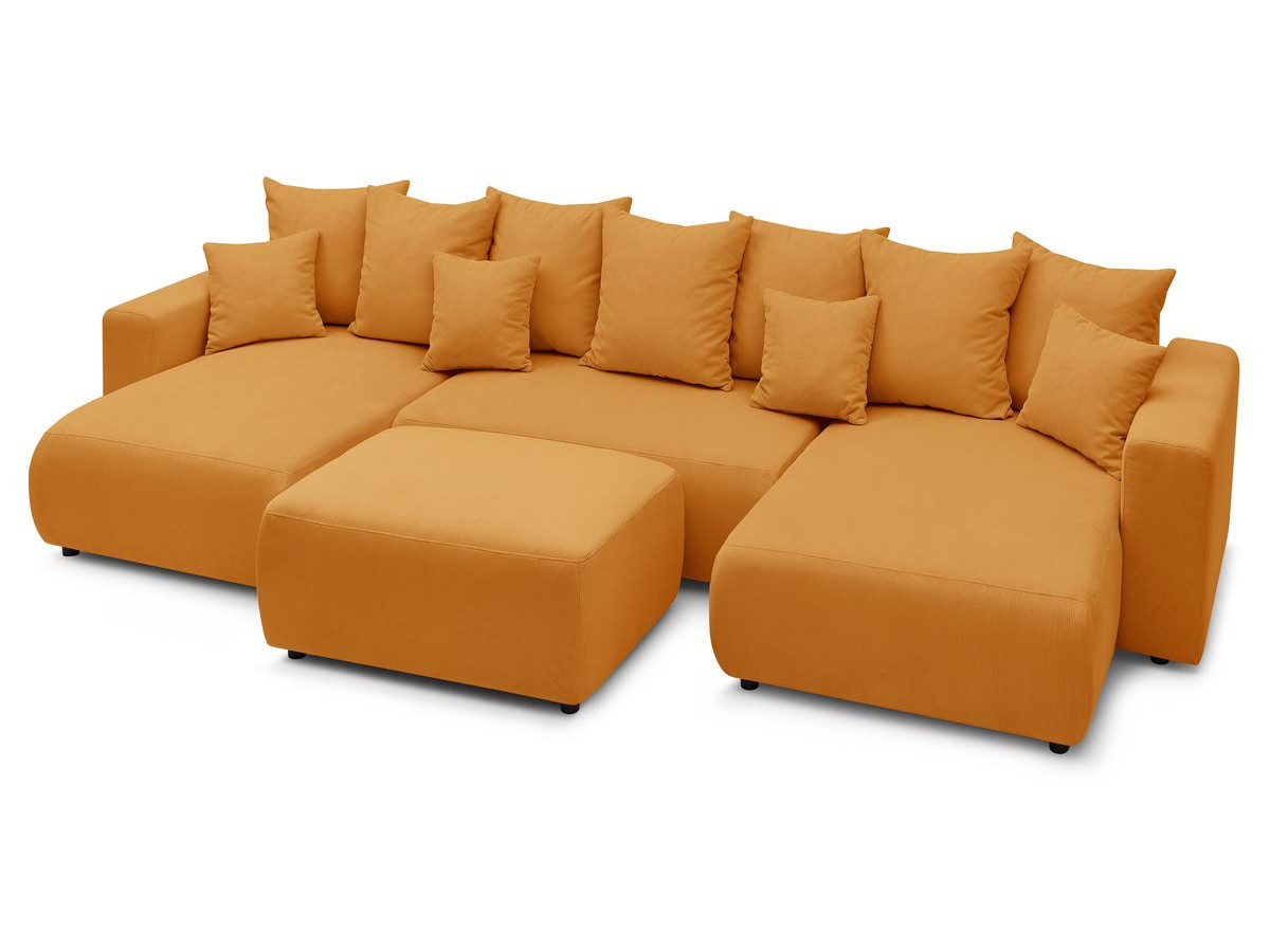 Canapé d'angle fixe EVEREST tissu chiné - Orange - Angle droit - 10 coussins