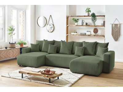 Canapé panoramique convertible coffre ENVY Velours côtelé avec pouf