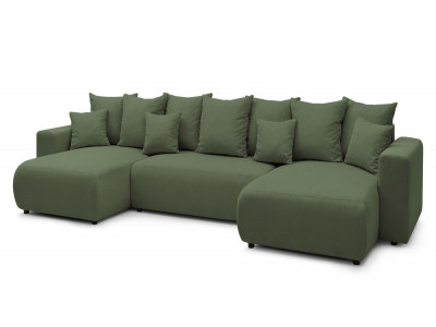 Canapé panoramique convertible coffre ENVY Velours côtelé avec pouf