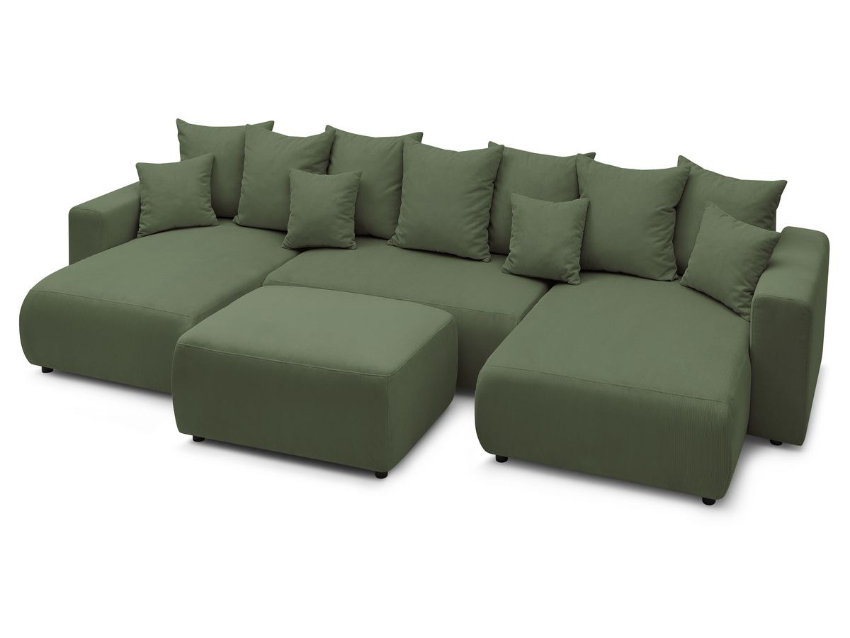 Canapé d'angle fixe EVEREST tissu chiné - Orange - Angle droit - 10 coussins
