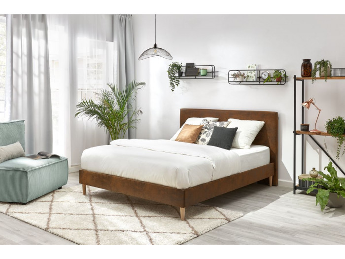 Lit 160x200 cm EZRA avec lattes massives pieds en bois naturel