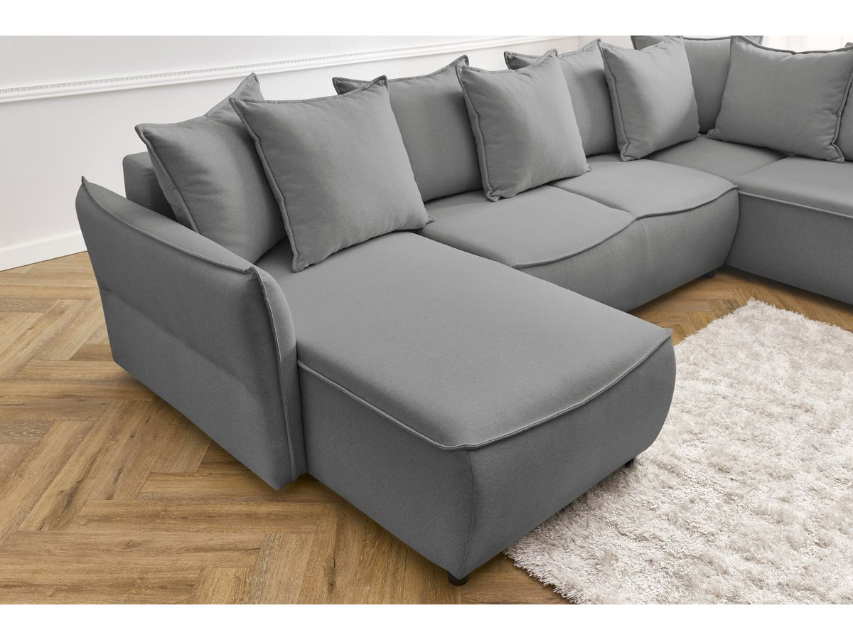 Canapé d'angle fixe EVEREST tissu chiné - Orange - Angle droit - 10 coussins
