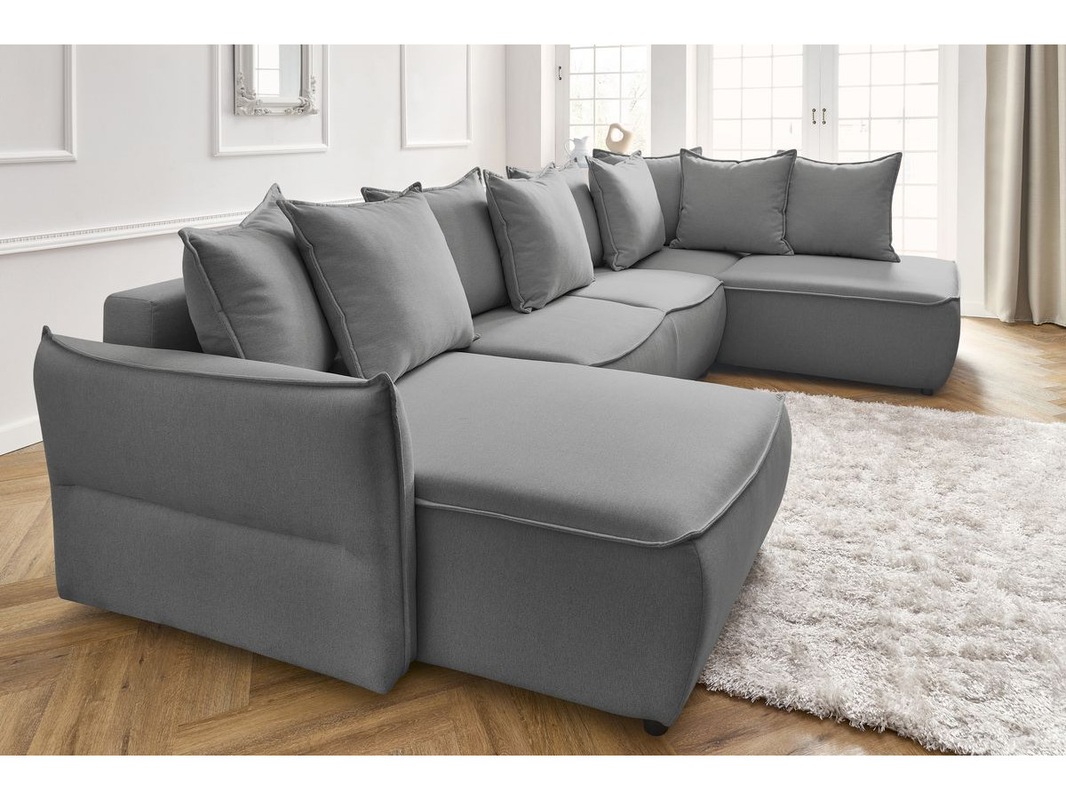 Canapé d'angle fixe EVEREST tissu chiné - Orange - Angle droit - 10 coussins