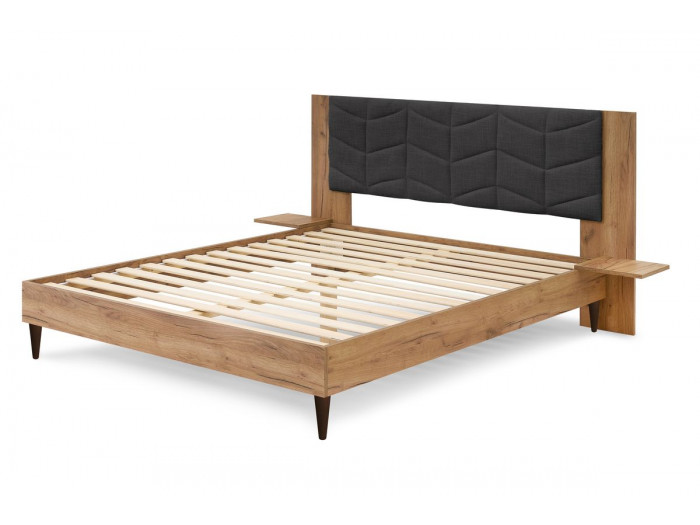 Structure de lit 160x190 cm LEONA avec lattes massives pieds en bois wengé