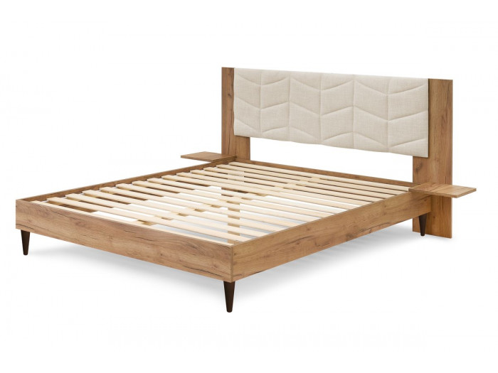 Structure de lit 160x190 cm LEONA avec lattes massives pieds en bois wengé