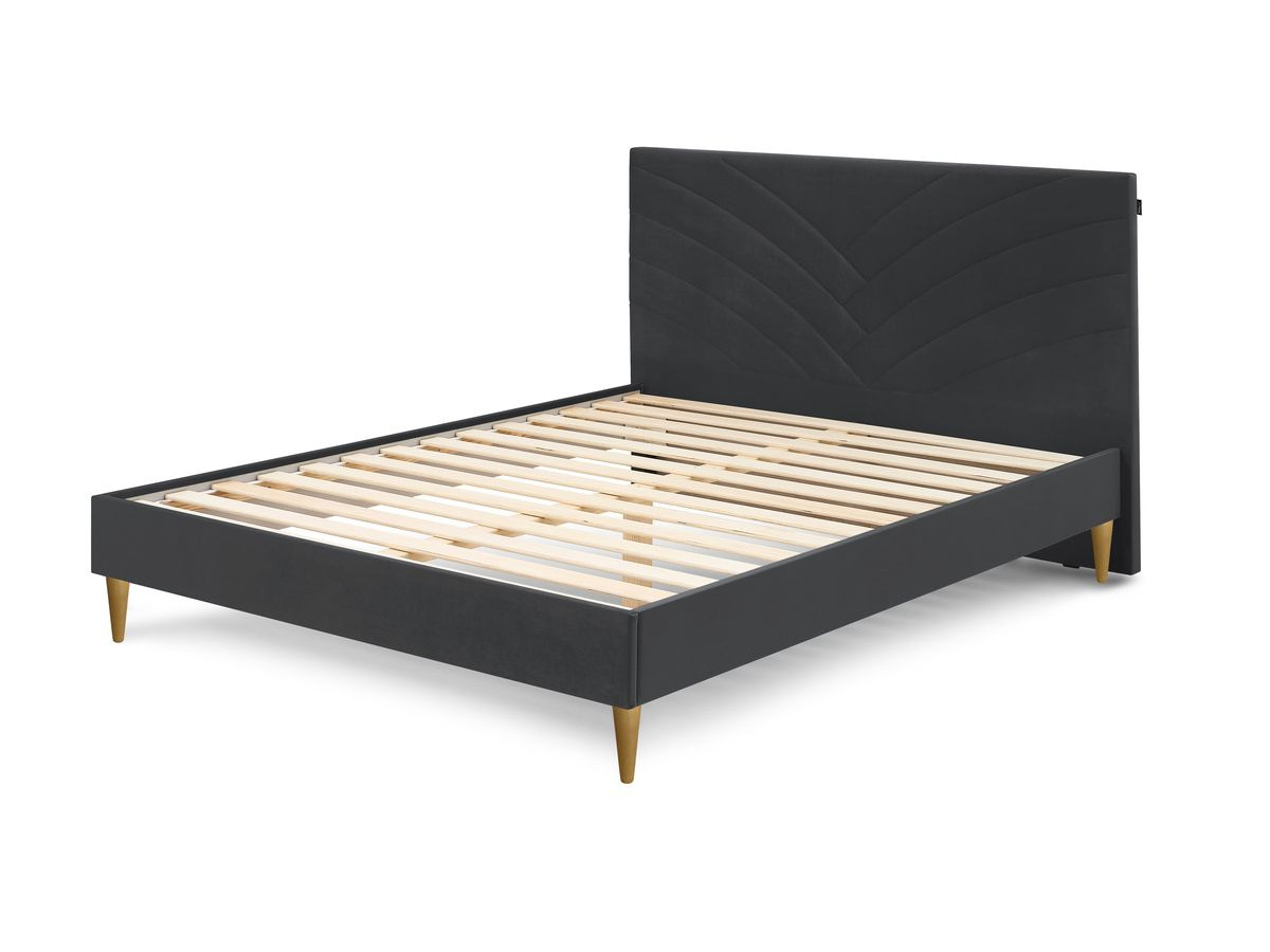 Rama łóżka VELVET z listwami z litego drewna i nóżkami z drewna naturalnego 140 x 190 cm