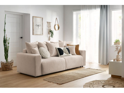 Canapé droit convertible coffre ENVY tissu bouclette doux
