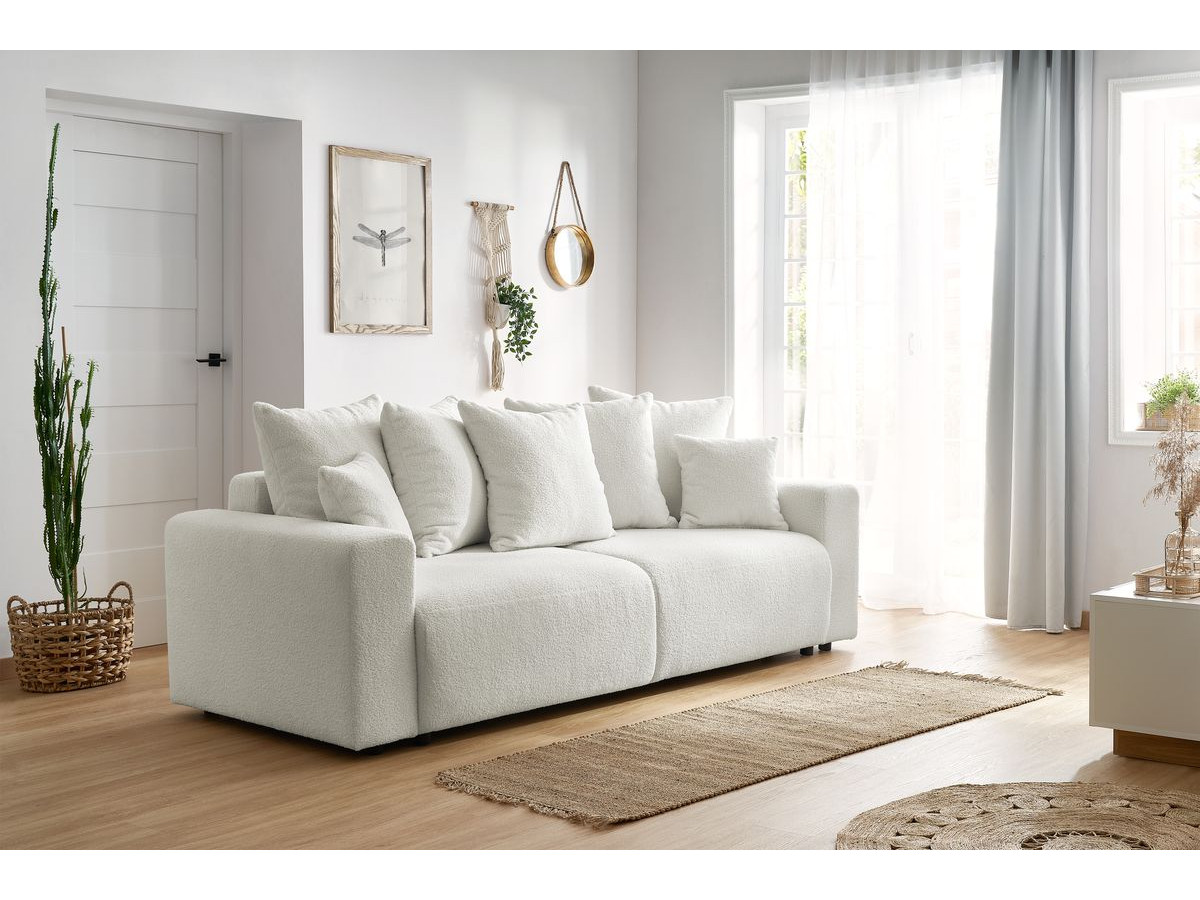 Canapé droit convertible coffre ENVY bouclette doux blanc — vue 5