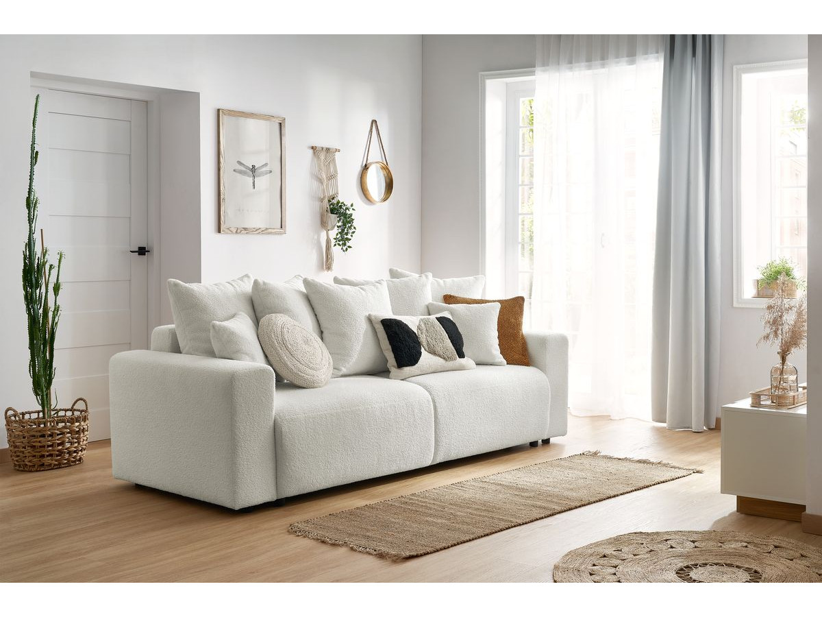Canapé droit convertible coffre ENVY tissu bouclette doux