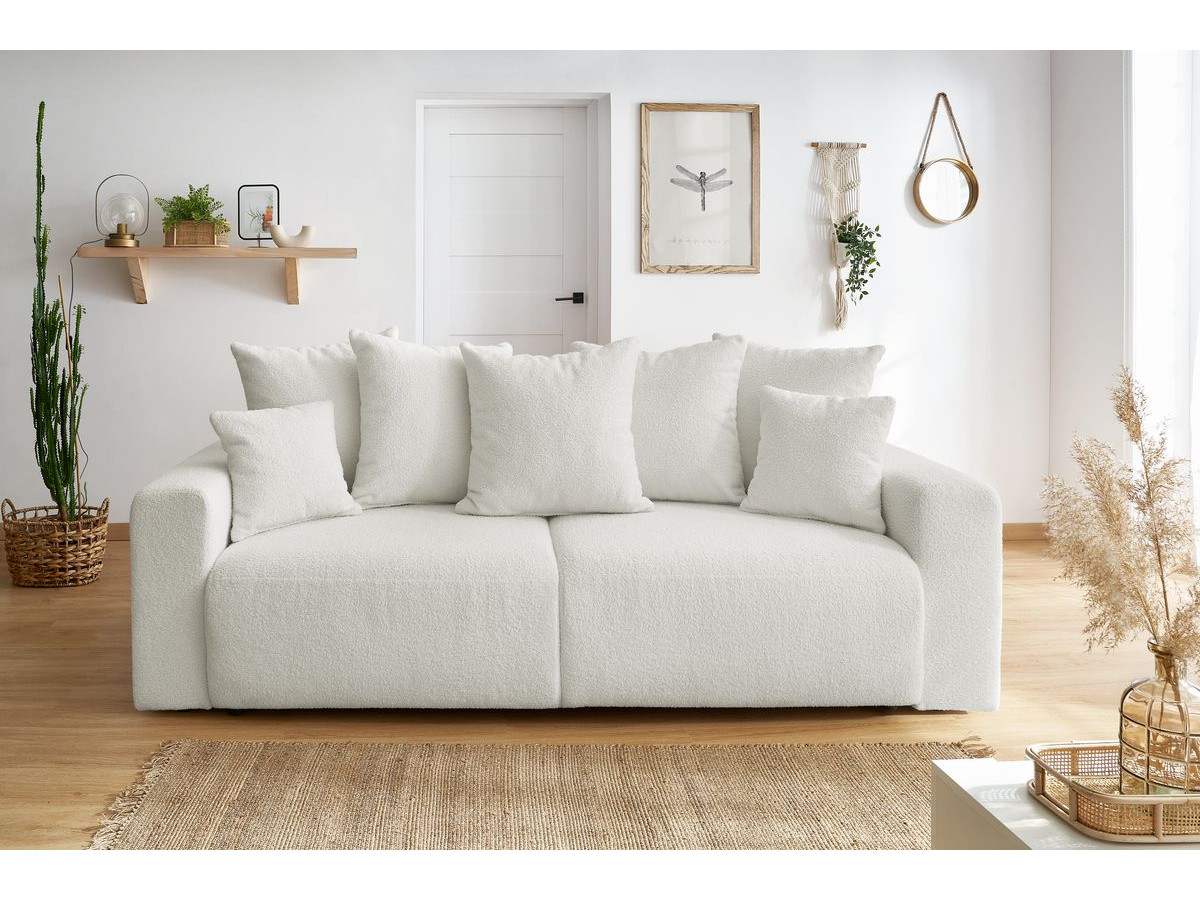 Canapé droit convertible coffre ENVY tissu bouclette doux