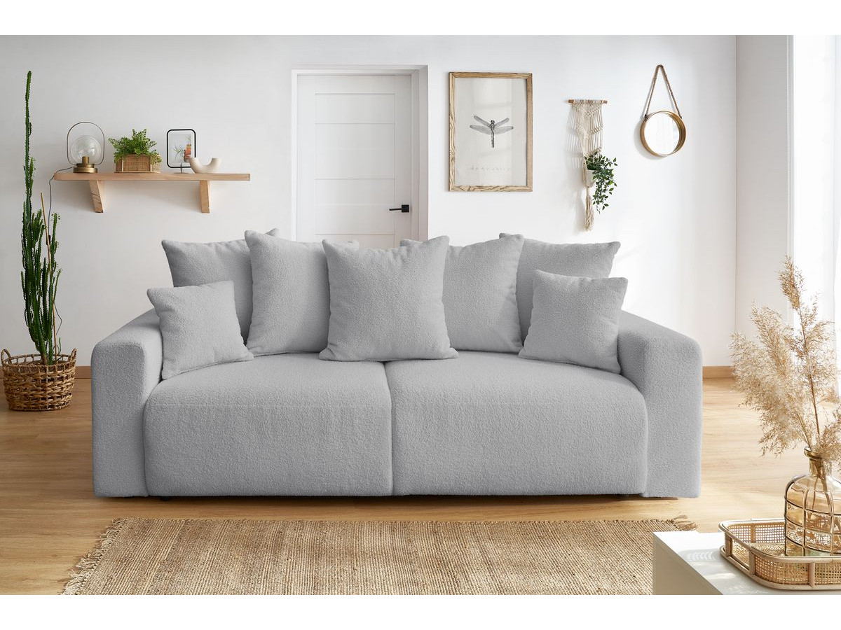 Canapé droit convertible coffre ENVY bouclette doux gris clair — vue 5