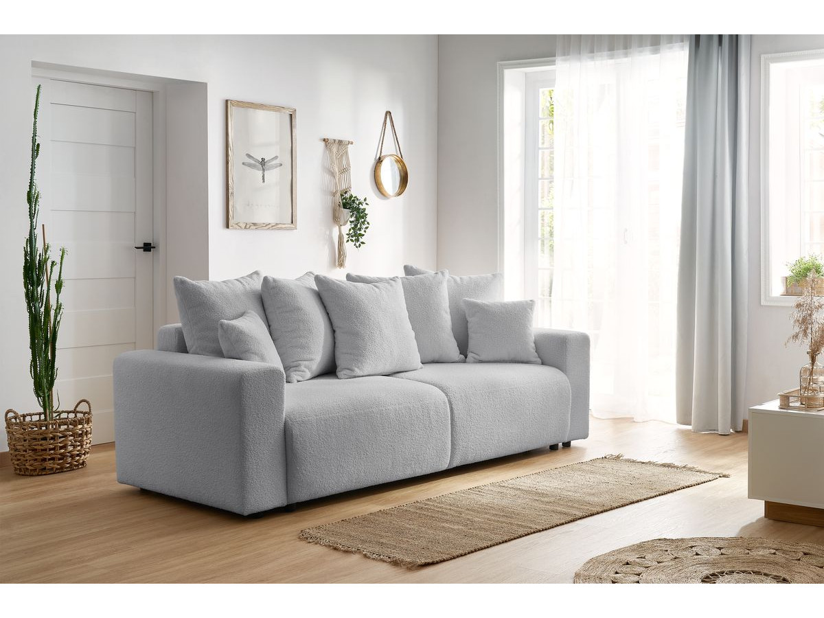 Canapé droit convertible coffre ENVY tissu bouclette doux