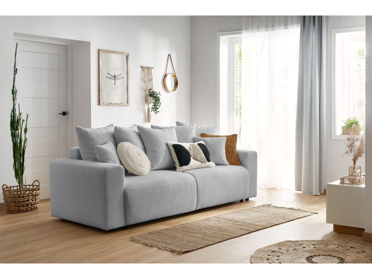 Canapé droit convertible coffre ENVY bouclette doux gris clair
