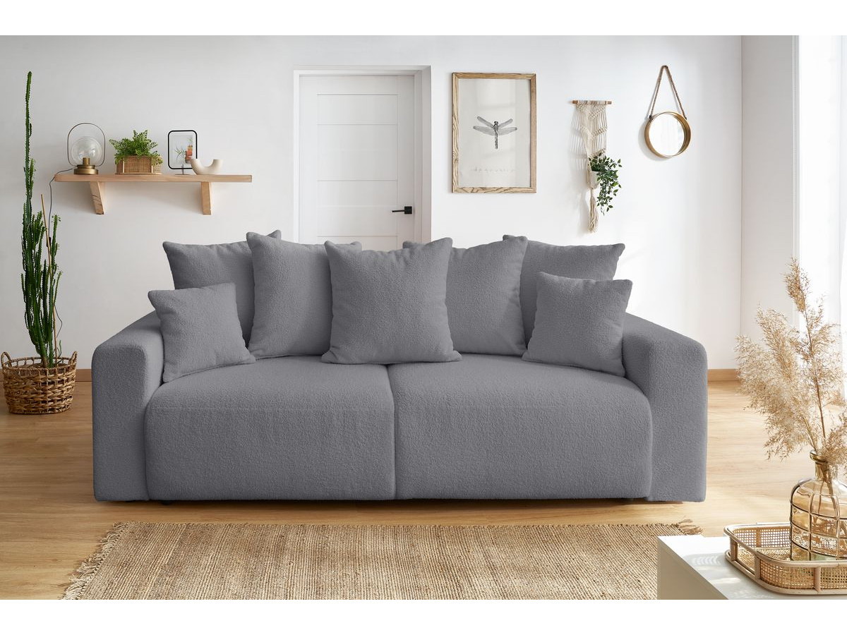 Canapé droit convertible coffre ENVY tissu bouclette doux gris foncé   BOBOCHIC 3 places - Vue supplémentaire 3