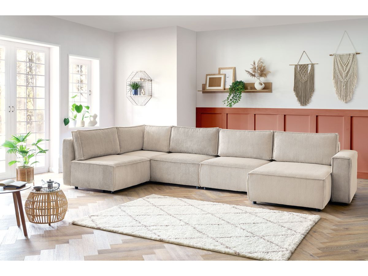 Canapé d'angle modulable XL NIHAD velours côtelé beige — vue 5