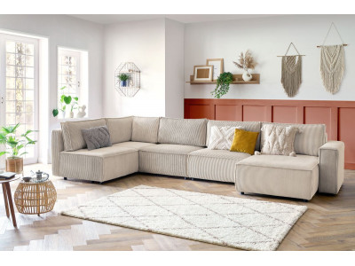 Canapé d'angle fixe modulable XL NIHAD tissu velours côtelé