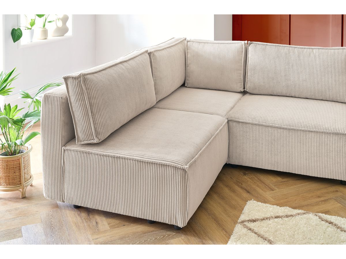 Canapé d'angle fixe EVEREST tissu chiné - Orange - Angle droit - 10 coussins
