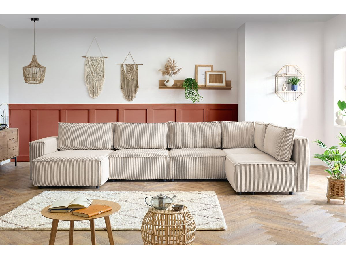 Canapé d'angle fixe modulable XL NIHAD tissu velours côtelé