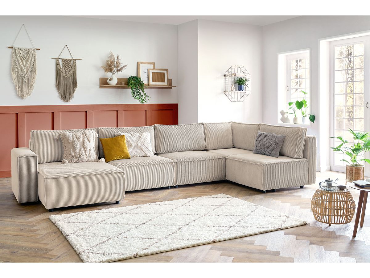 Canapé d'angle fixe modulable XL NIHAD tissu velours côtelé