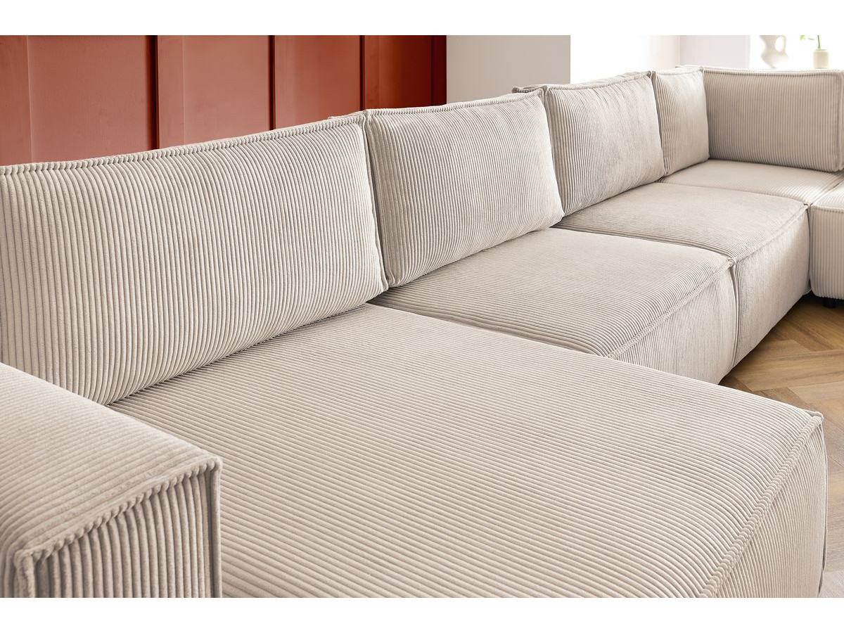 Canapé d'angle fixe modulable XL NIHAD tissu velours côtelé