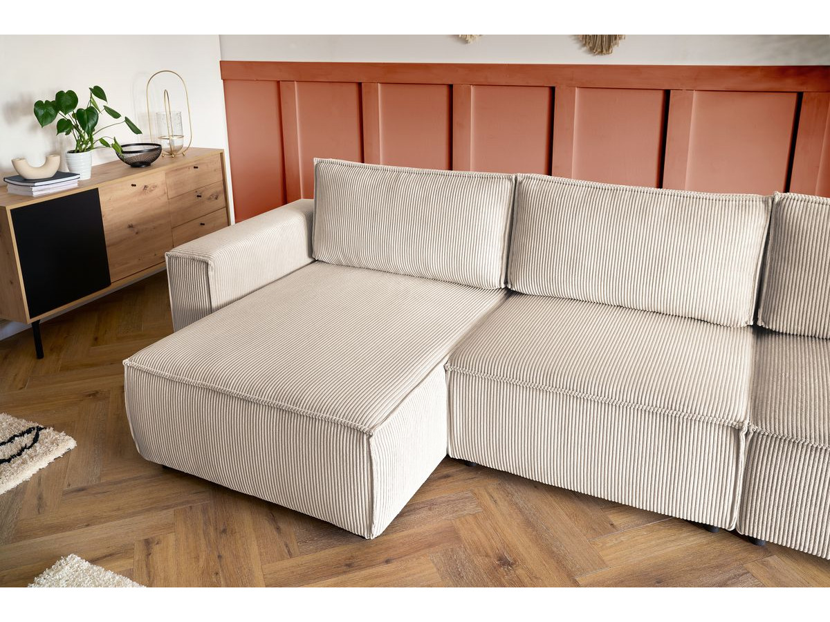 Canapé d'angle fixe modulable XL NIHAD tissu velours côtelé