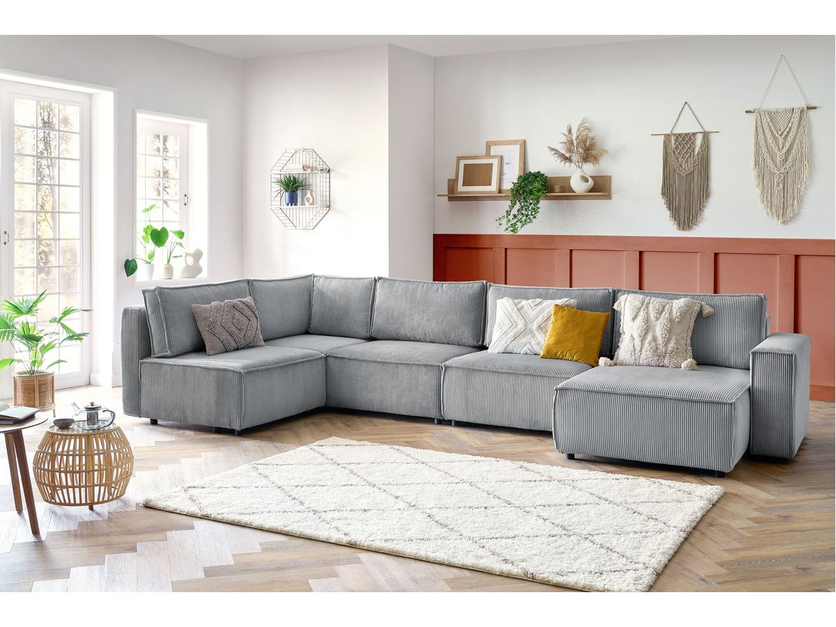 Canapé d'angle fixe modulable XL NIHAD tissu velours côtelé
