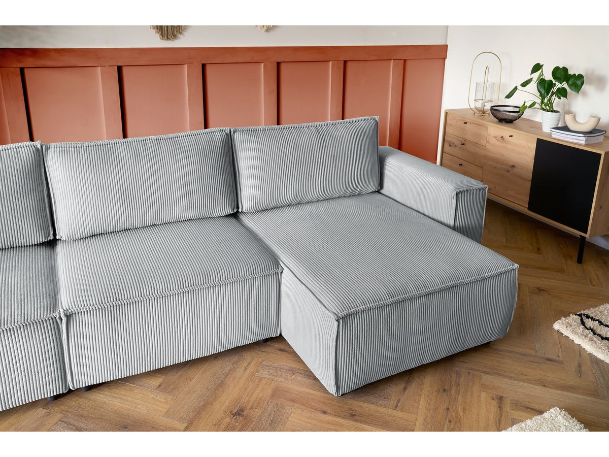 Canapé d'angle fixe modulable XL NIHAD tissu velours côtelé