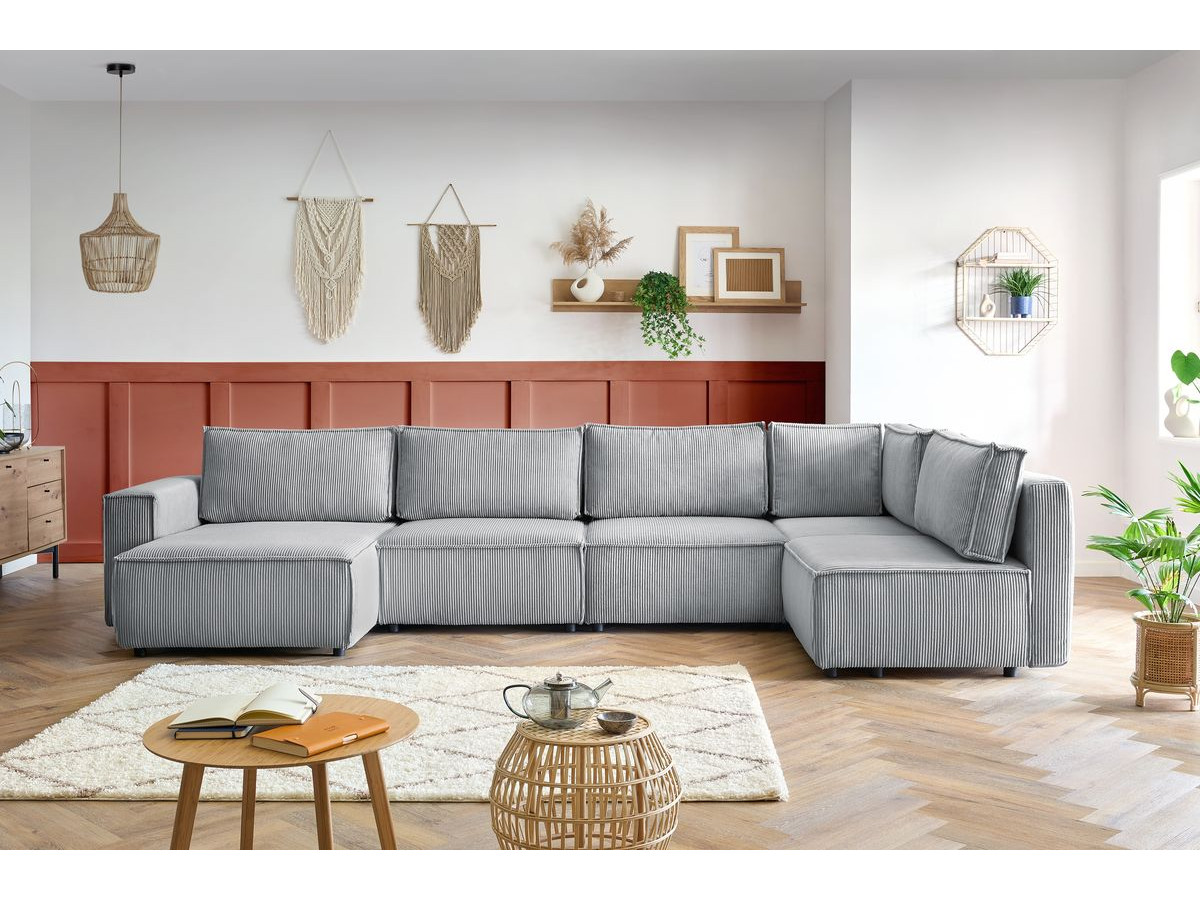 Canapé d'angle fixe modulable XL NIHAD tissu velours côtelé