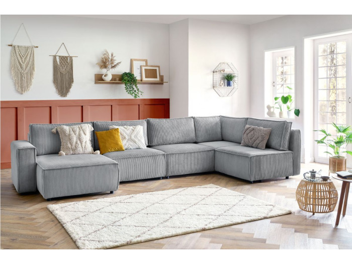 Canapé d'angle fixe modulable XL NIHAD tissu velours côtelé
