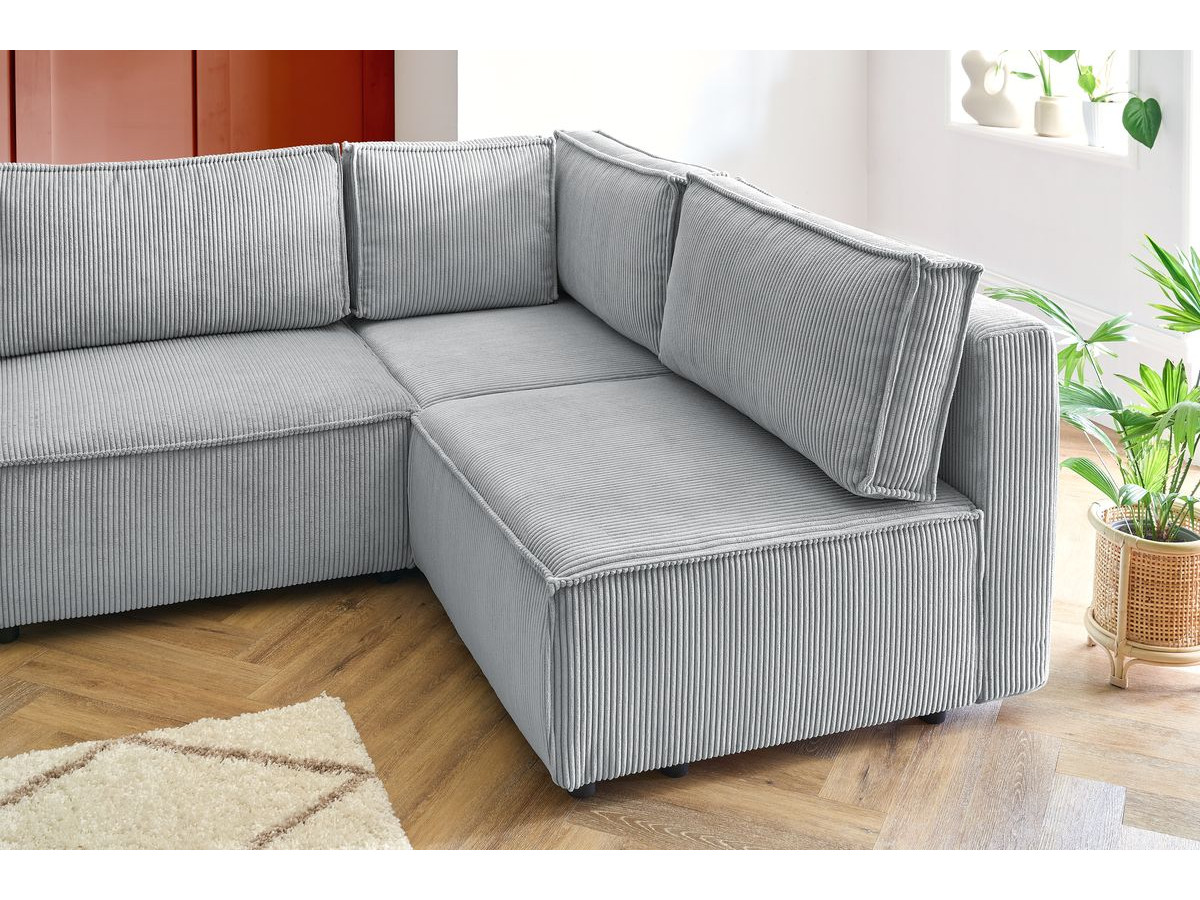 Canapé d'angle fixe modulable XL NIHAD tissu velours côtelé