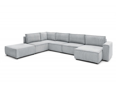Canapé d'angle fixe modulable XL NIHAD tissu velours côtelé avec pouf
