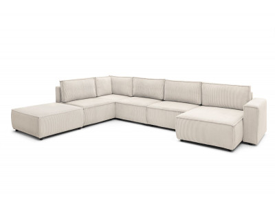 Canapé d'angle fixe modulable XL NIHAD tissu velours côtelé avec pouf