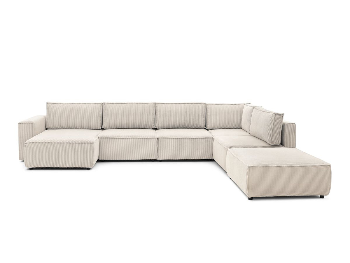 Canapé d'angle fixe modulable XL NIHAD tissu velours côtelé avec pouf
