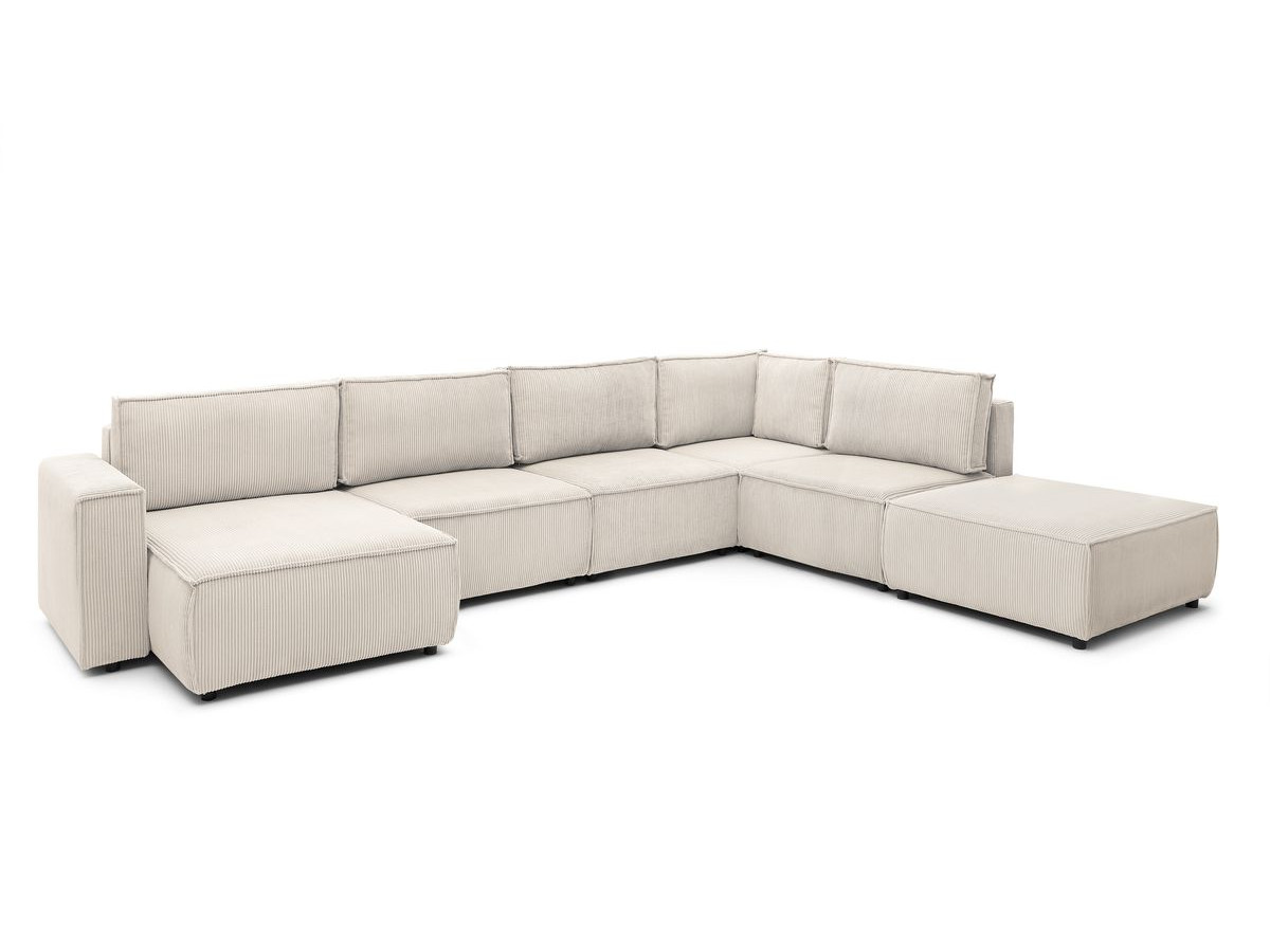 Canapé d'angle modulable XL NIHAD velours côtelé avec pouf