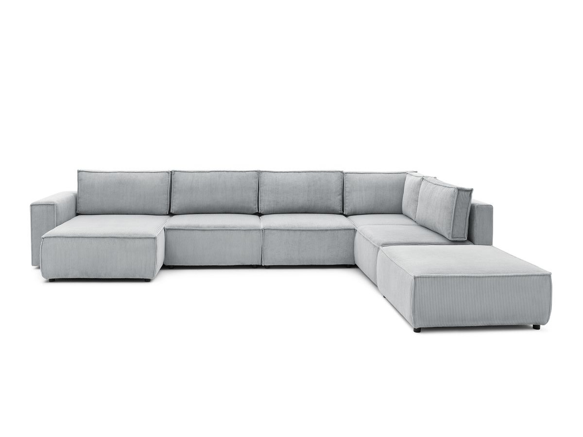 Canapé d'angle fixe modulable XL NIHAD tissu velours côtelé avec pouf