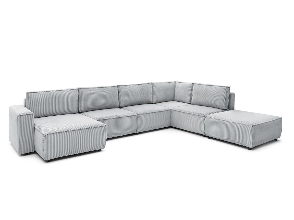 Canapé d'angle modulable XL NIHAD velours côtelé avec pouf