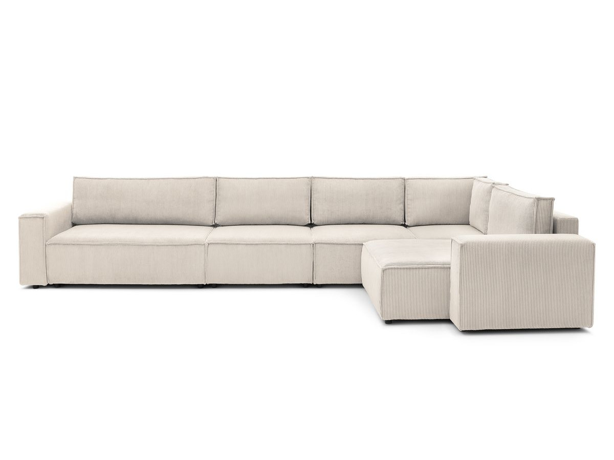 Canapé d'angle fixe modulable XL NIHAD tissu velours côtelé avec chauffeuse 2 places