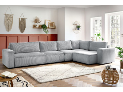 Canapé d'angle fixe modulable XL NIHAD tissu velours côtelé avec chauffeuse 2 places