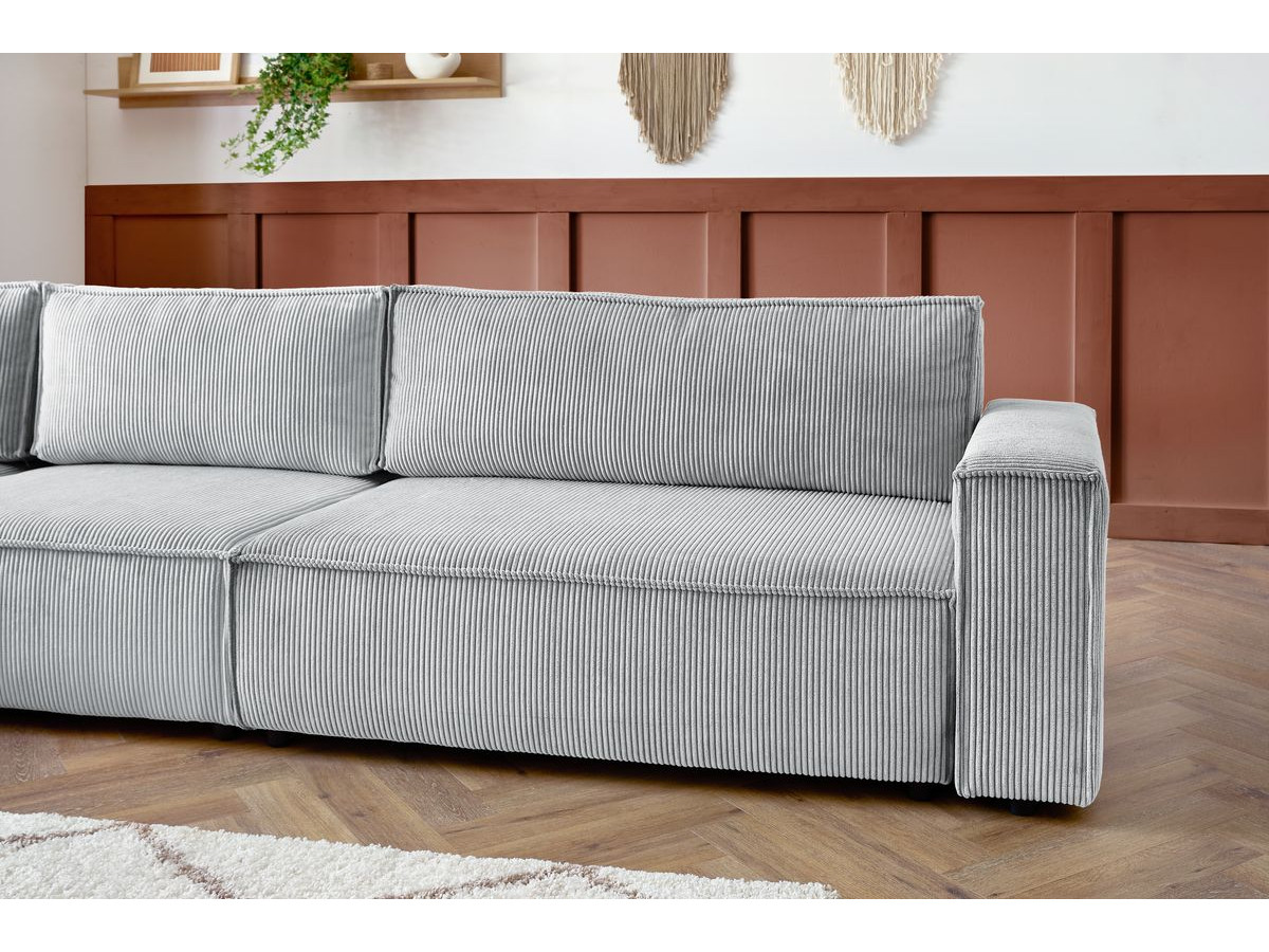 Canapé d'angle fixe modulable XL NIHAD tissu velours côtelé avec chauffeuse 2 places