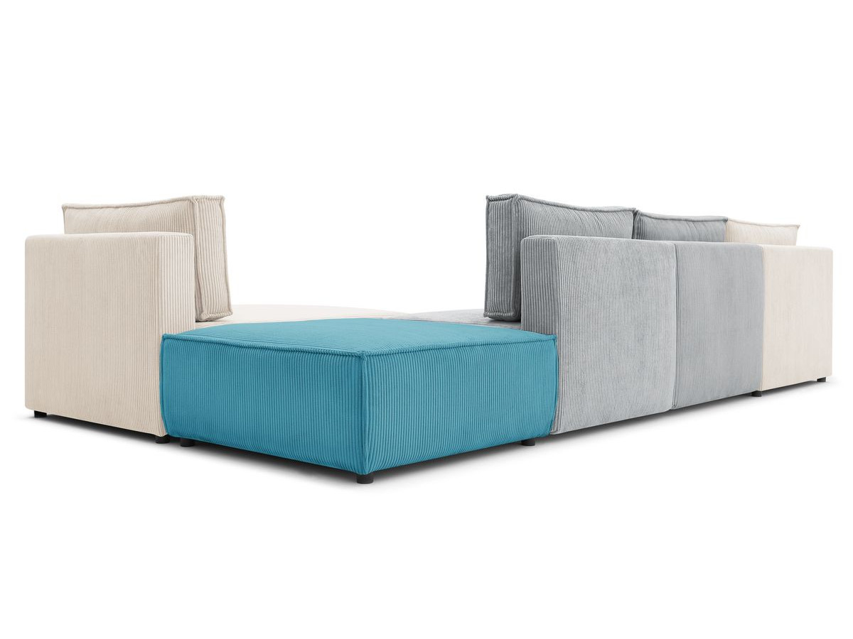 Canapé d'angle fixe 100% modulable NIHAD tissu velours côtelé 2 chauffeuses, 1 pouf et 2 méridiennes