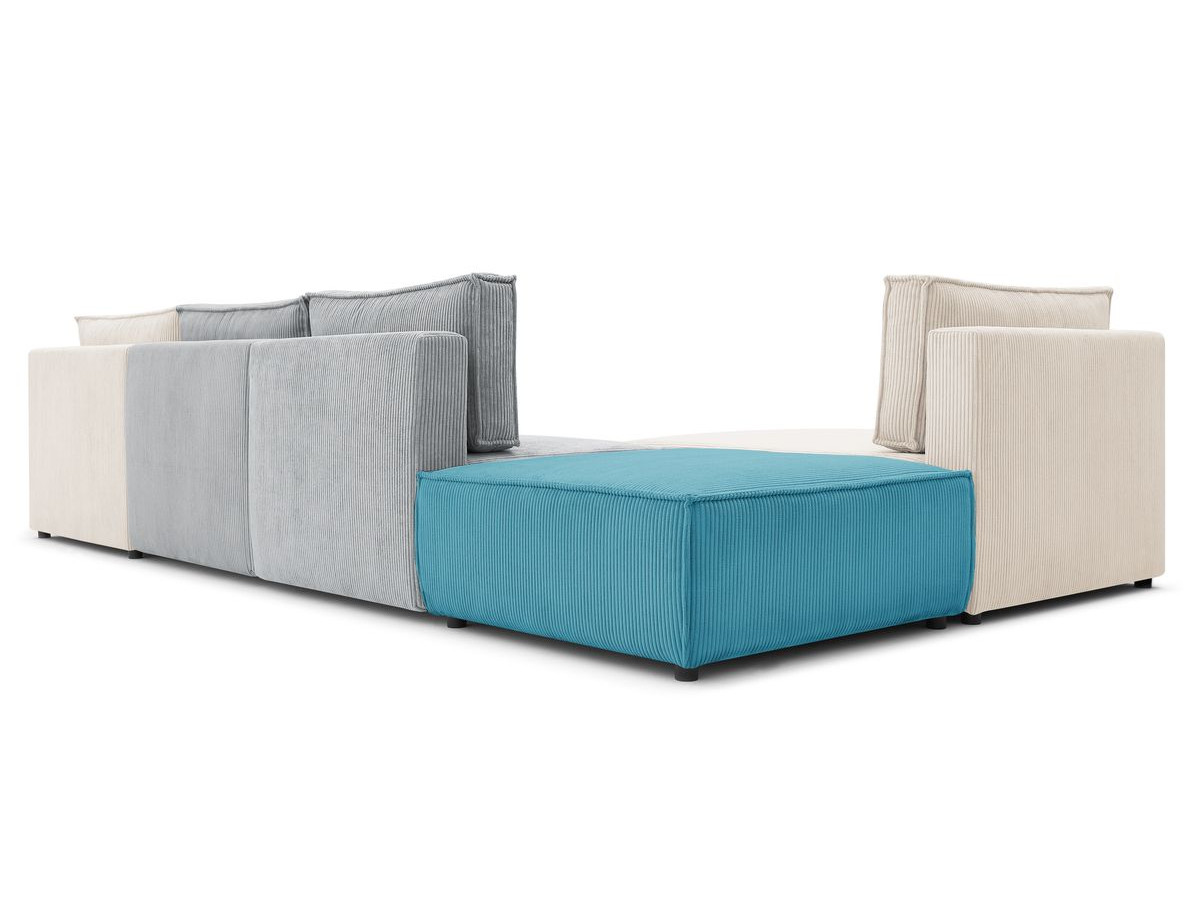Canapé d'angle fixe 100% modulable NIHAD tissu velours côtelé 2 chauffeuses, 1 pouf et 2 méridiennes